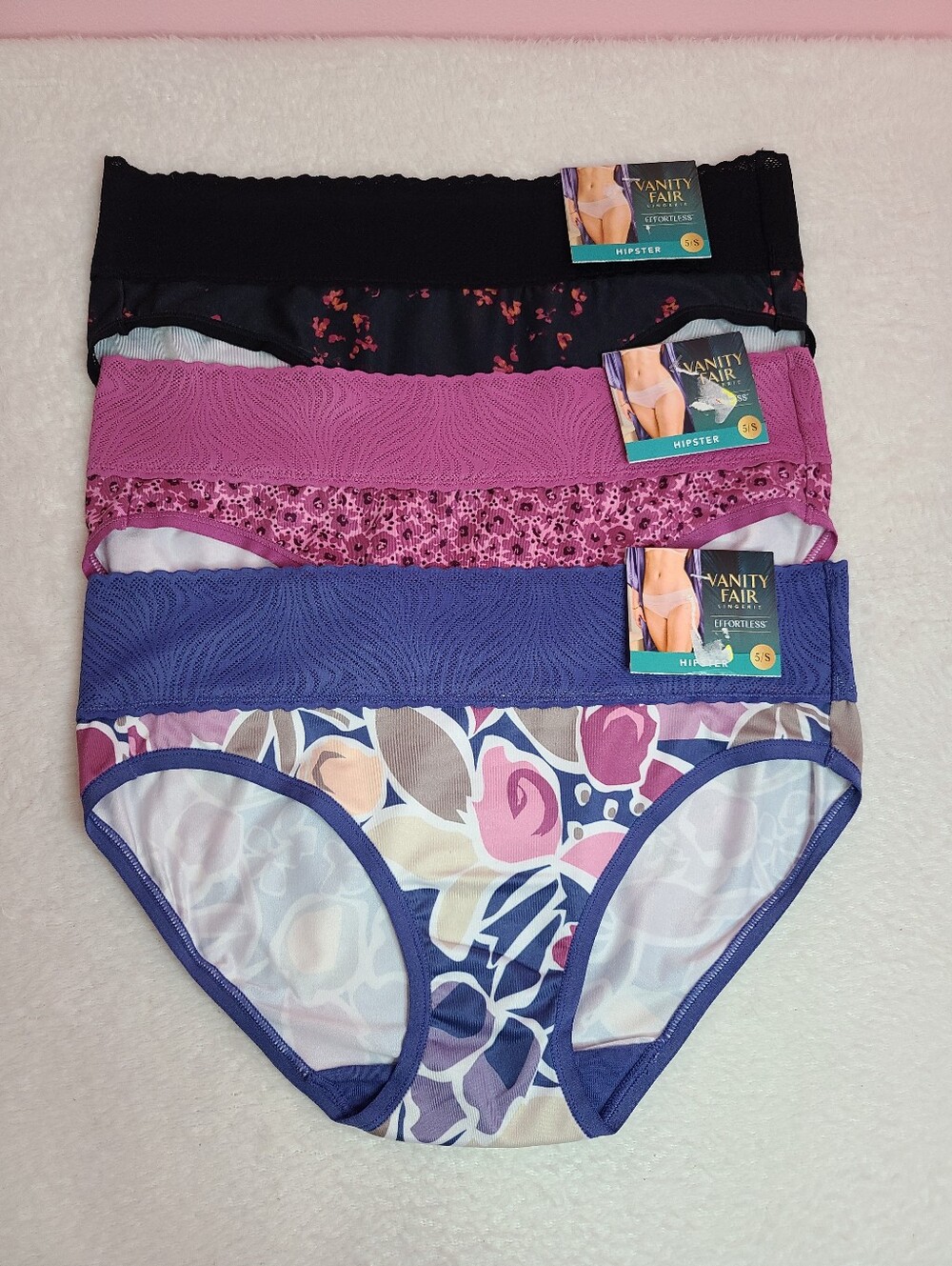3pk Vanity Fair Effortless Super Soft Microfiber & Lace Hipster Panties Size Sm